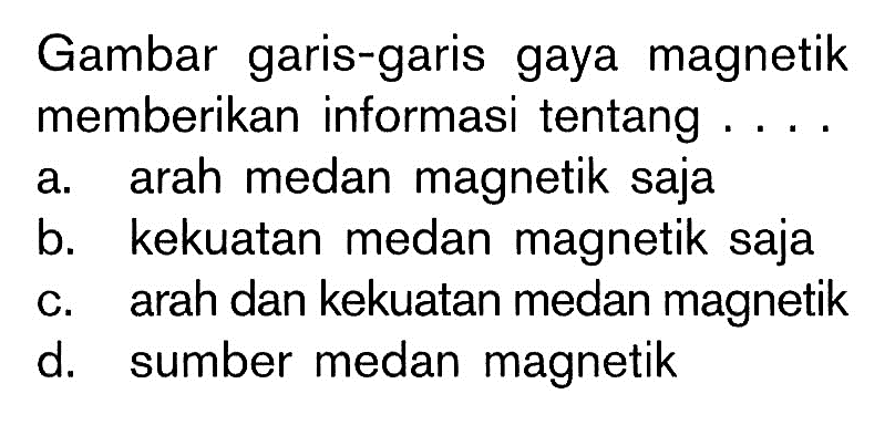 Gambar garis-garis gaya magnetik memberikan informasi tentang ....
