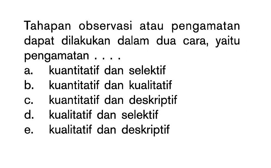 Tahapan observasi atau pengamatan dapat dilakukan dalam dua cara,yaitu pengamatan