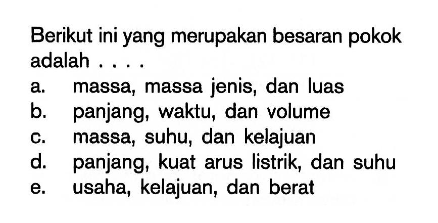 Berikut ini yang merupakan besaran pokok adalah ...