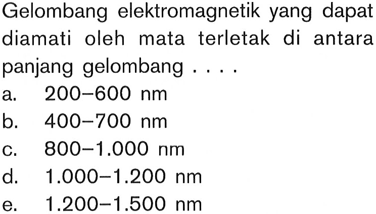 Gelombang elektromagnetik yang dapat diamati oleh mata terletak di antara panjang gelombang ...
