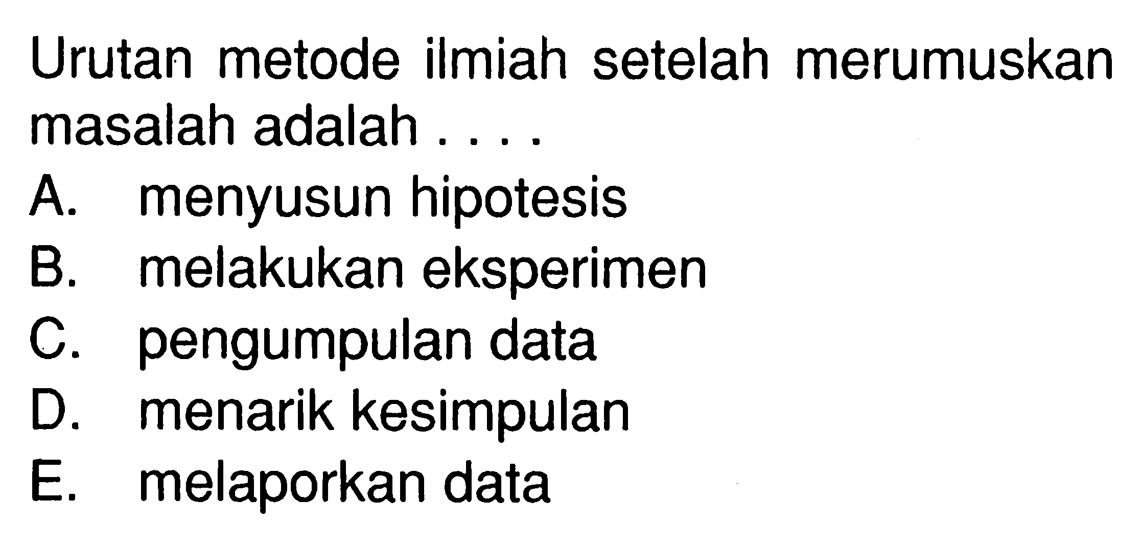 Urutan metode ilmiah setelah merumuskan masalah adalah .... 