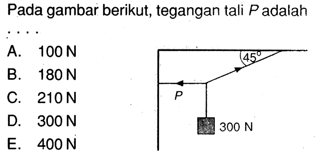 Pada gambar berikut, tegangan tali P adalah45P300 N
