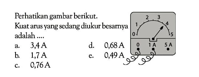 Perhatikan gambar berikut. Kuat arus yang sedang diukur besarnya adalah ....