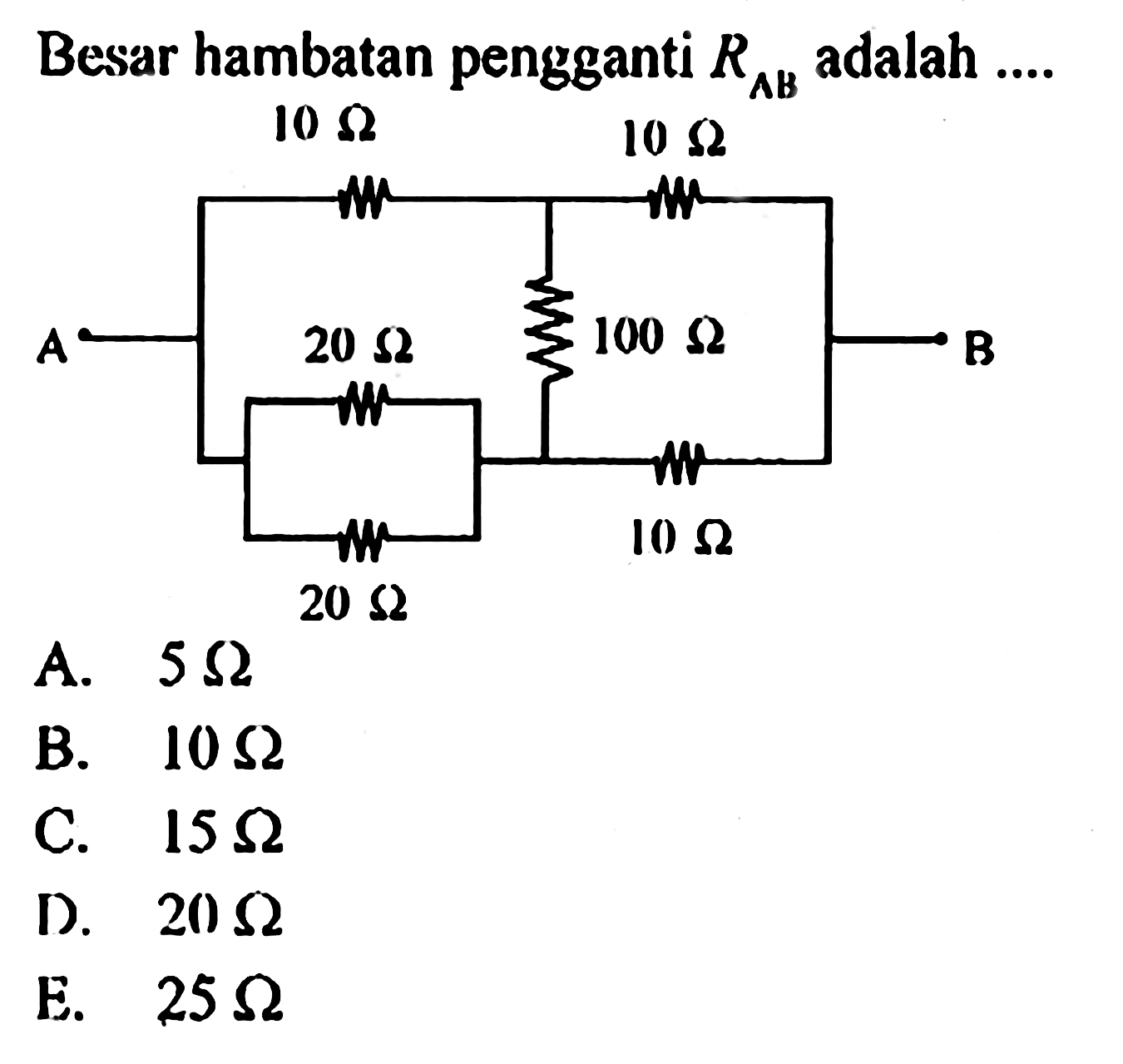 Besar hambatan pengganti RAB adalah ....