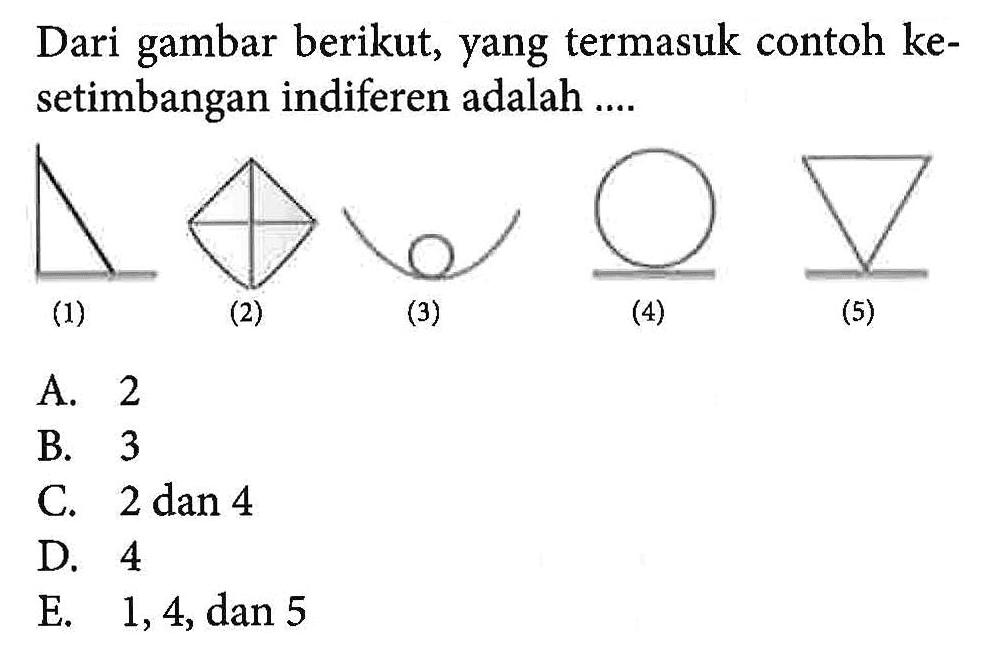 Dari gambar berikut, yang termasuk contoh kesetimbangan indiferen adalah ......