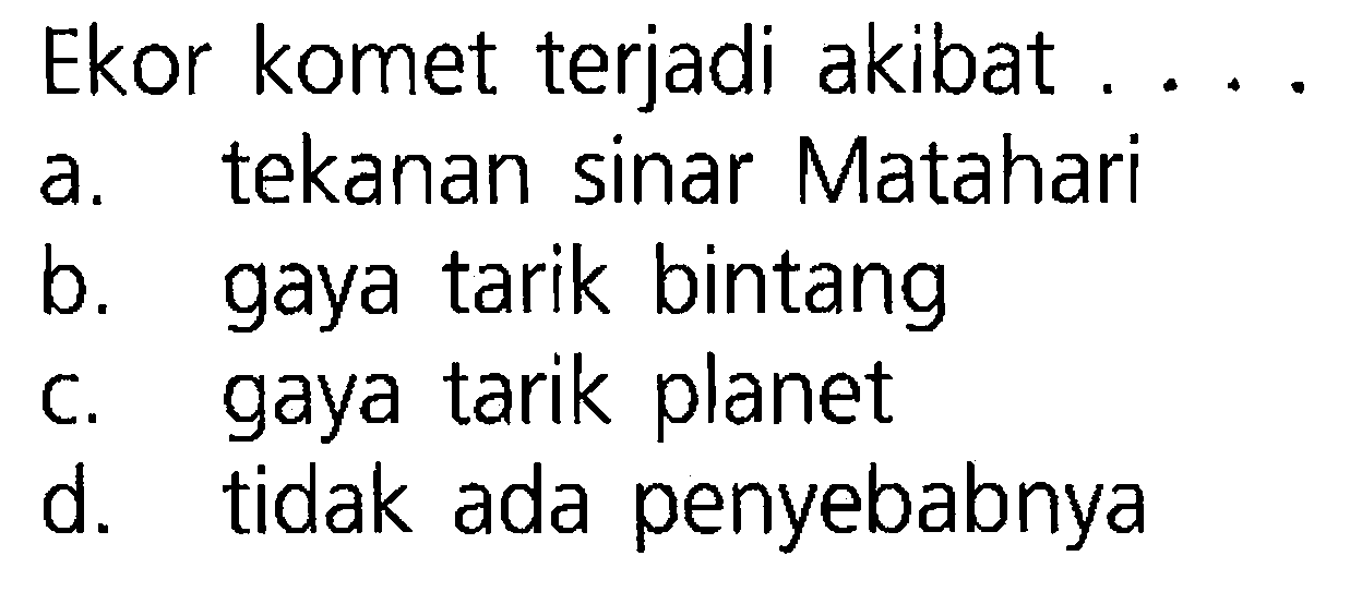 Ekor komet terjadi akibat .... 