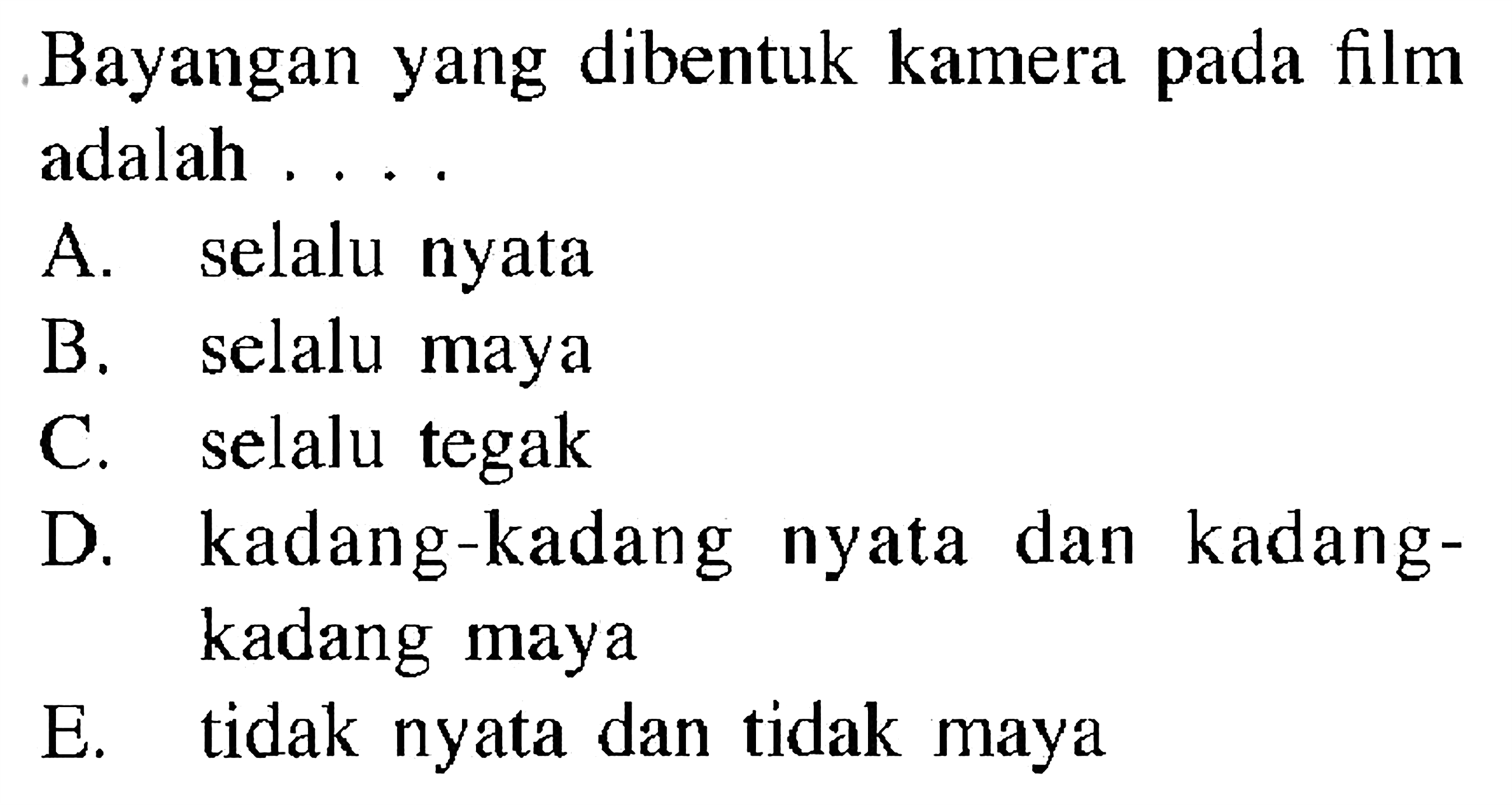 Bayangan yang dibentuk kamera pada film adalah ....