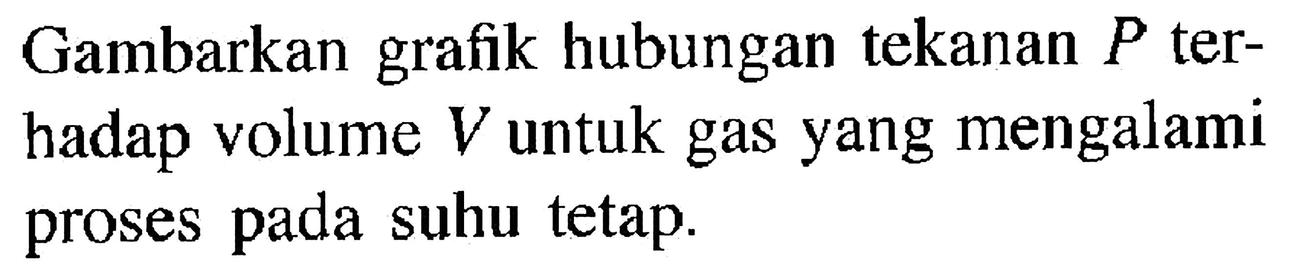 Gambarkan grafik hubungan tekanan P terhadap volume V untuk gas yang mengalami proses pada suhu tetap.