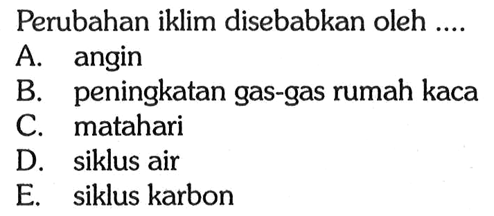 Perubahan iklim disebabkan oleh ....