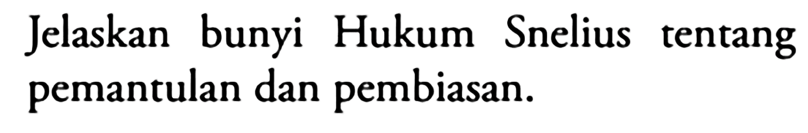 Jelaskan bunyi Hukum Snelius tentang pemantulan dan pembiasan.