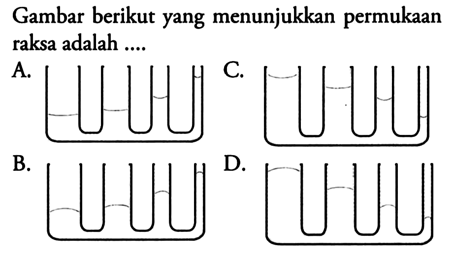 Gambar berikut yang menunjukkan permukaan raksa adalah ....
