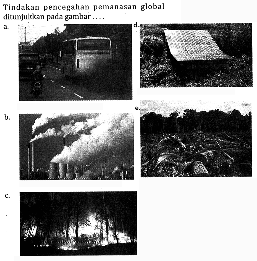Tindakan pencegahan pemanasan global ditunjukkan pada gambar....
a.
b.
c.