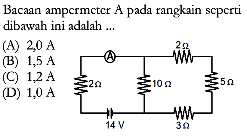 Bacaan ampermeter A pada rangkain seperti dibawah ini adalah ...