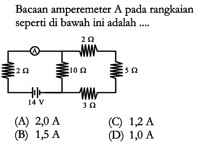 Bacaan amperemeter A pada rangkaian seperti di bawah ini adalah ....