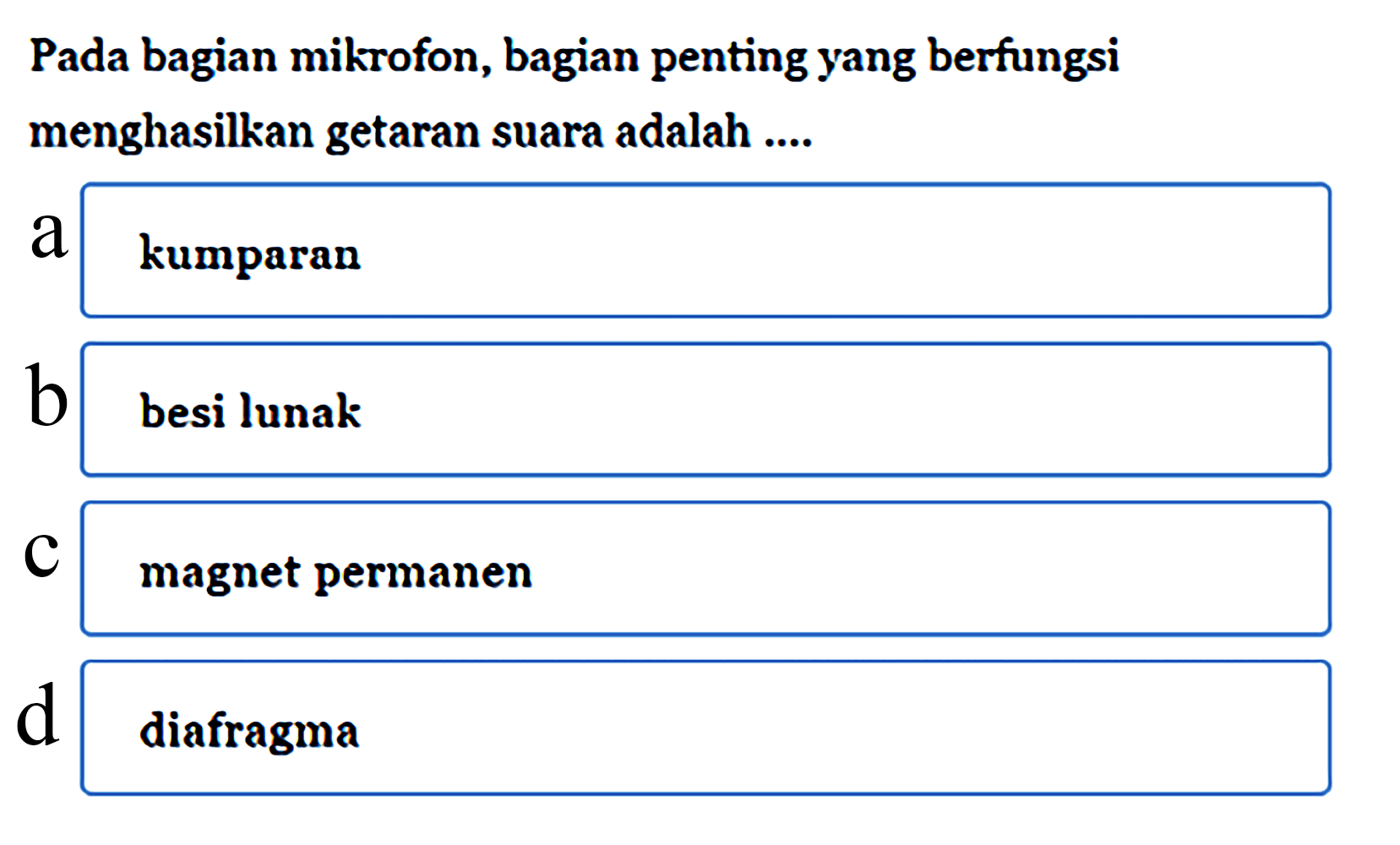 Pada bagian mikrofon, bagian penting yang berfungsi menghasilkan getaran suara adalah ....