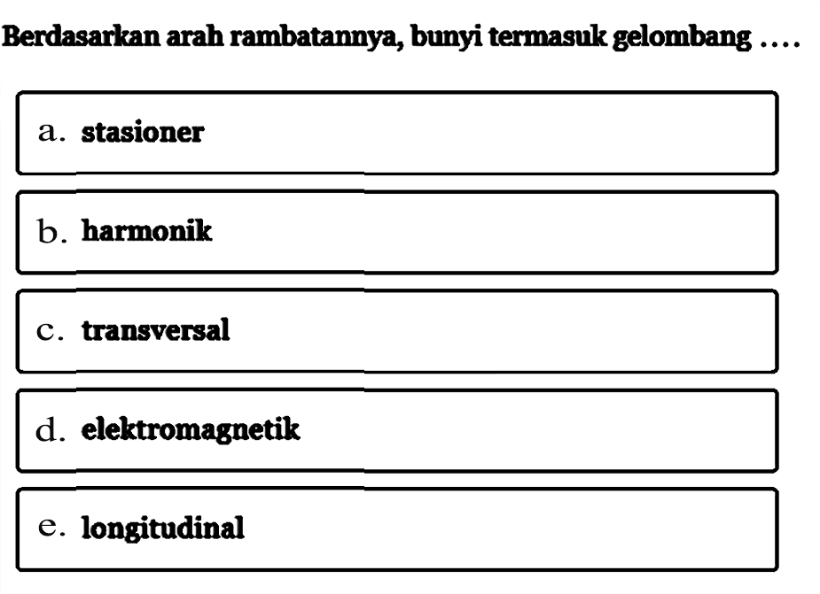 Berdasarkan arah rambatannya, bunyi termasuk gelombang ....