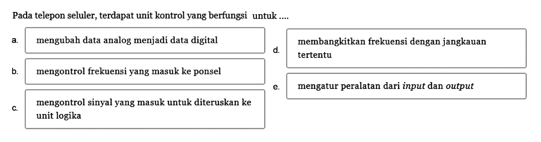 Pada telepon seluler, terdapat unit kontrol yang berfungsi untuk ....
