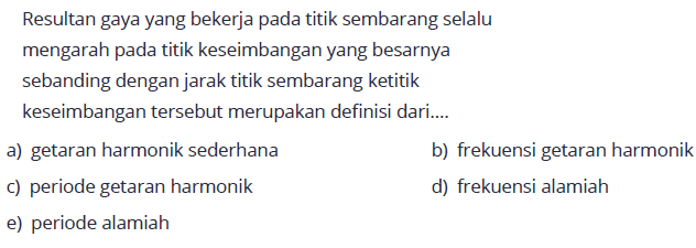 Resultan gaya yang bekerja pada titik sembarang selalu mengarah pada titik keseimbangan yang besarnya sebanding dengan jarak titik sembarang ketitik keseimbangan tersebut merupakan definisi dari.... 