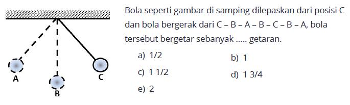 Bola seperti gambar di samping dilepaskan dari posisi C dan bola bergerak dari C-B-A-B-C-B-A, bola tersebut bergetar sebanyak.... getaran.