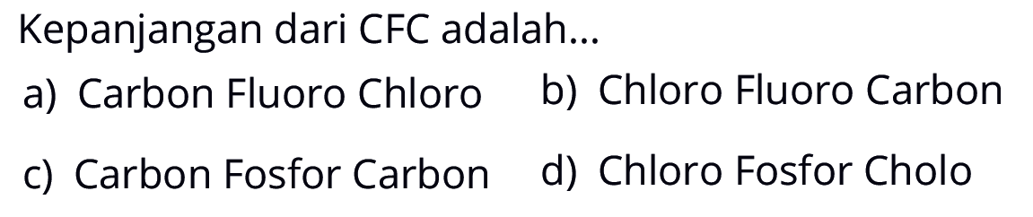 Kepanjangan dari CFC adalah...