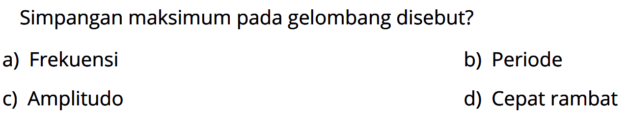 Simpangan maksimum pada gelombang disebut?