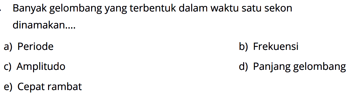 Banyak gelombang yang terbentuk dalam waktu satu sekon dinamakan....