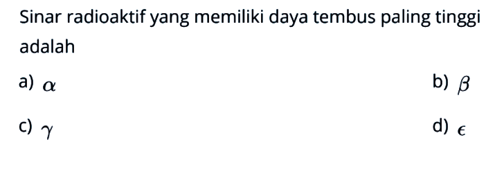 Sinar radioaktif yang memiliki daya tembus paling tinggi adalah