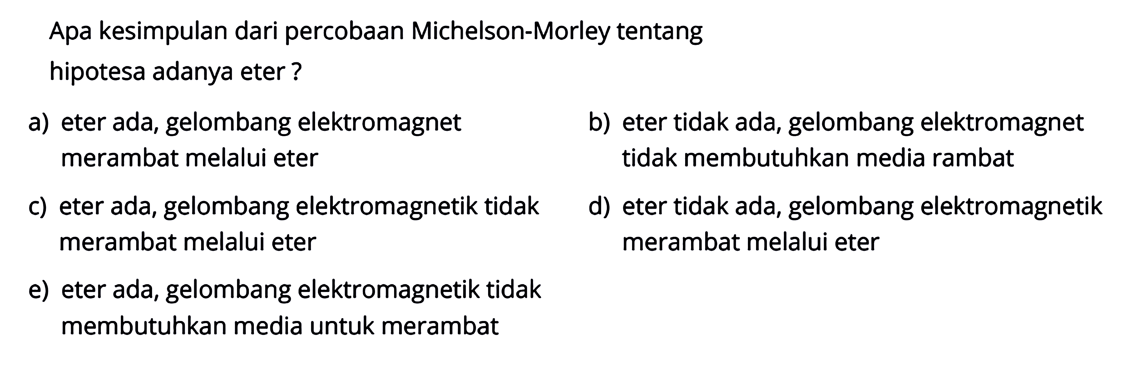 Apa kesimpulan dari percobaan Michelson-Morley tentang hipotesa adanya eter?