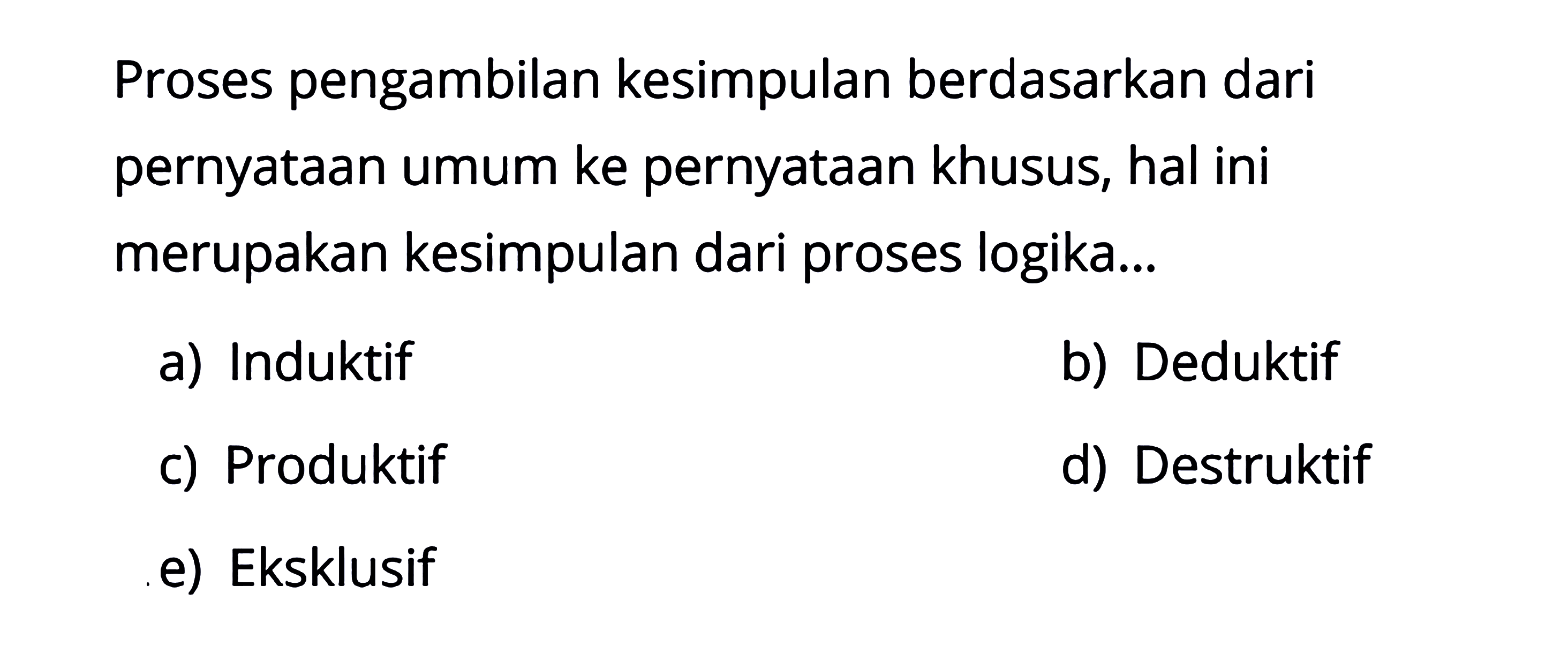 Proses pengambilan kesimpulan berdasarkan dari pernyataan umum ke pernyataan khusus, hal ini merupakan kesimpulan dari proses logika...
