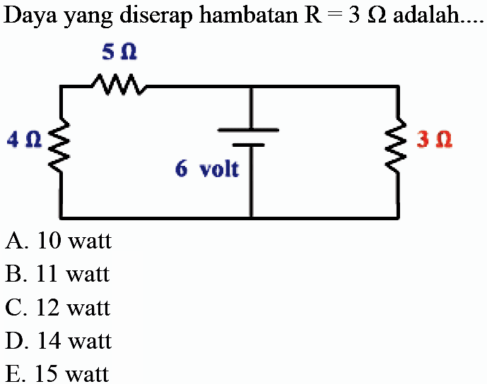 Daya yang diserap hambatan R=3 ohm adalah