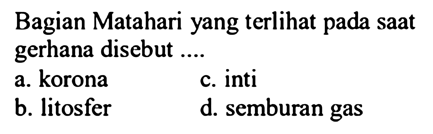 Bagian Matahari yang terlihat pada saat gerhana disebut ....