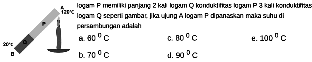 logam P memiliki panjang 2 kali logam Q konduktifitas logam P 3 kali konduktifitaspersambungan adalah B 20 C A 120 C 