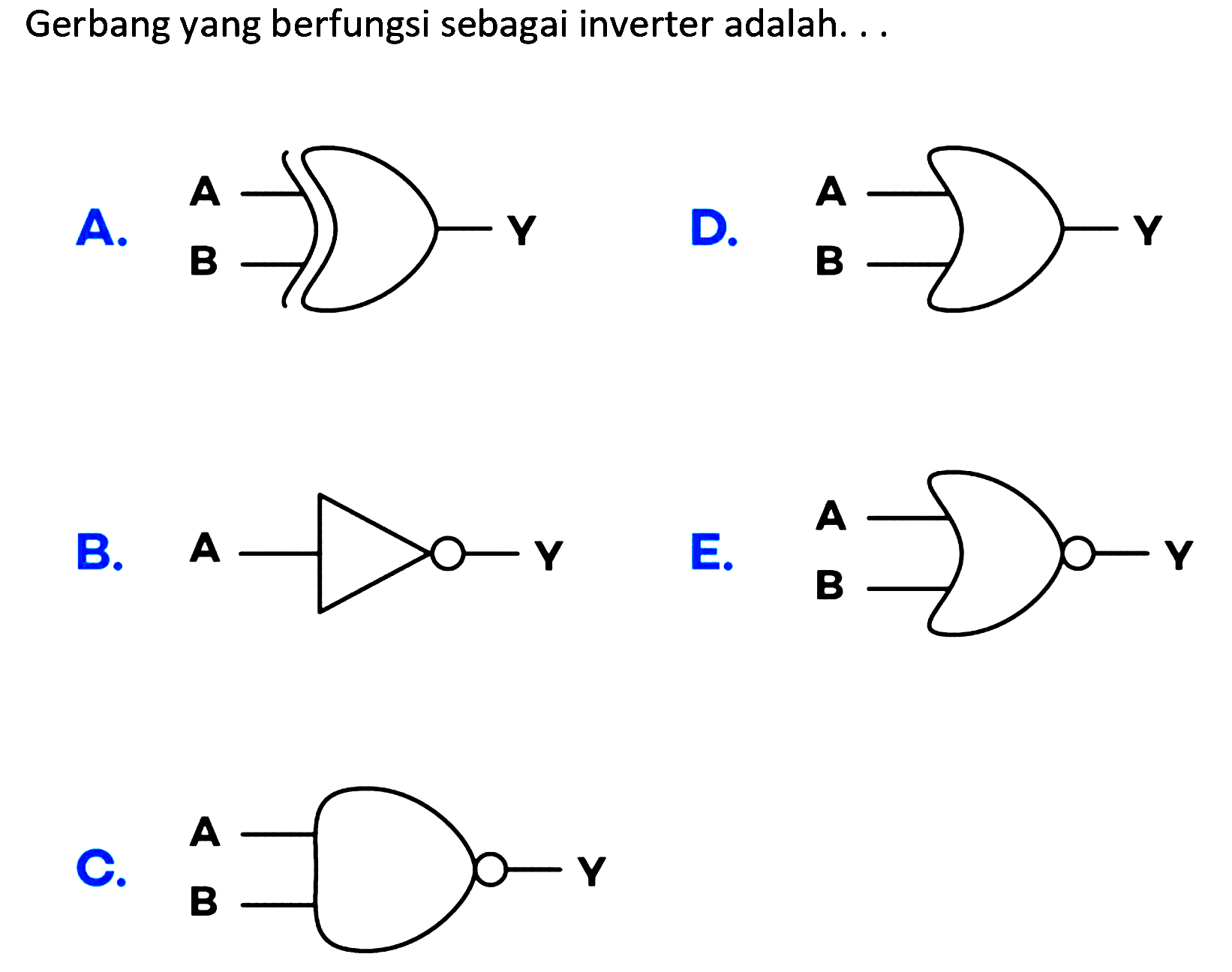 Gerbang yang berfungsi sebagai inverter adalah. . .
