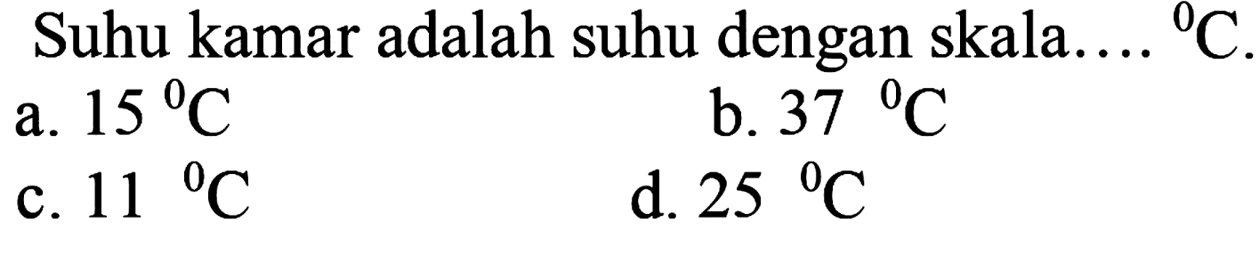 Suhu kamar adalah suhu dengan skala ... C.