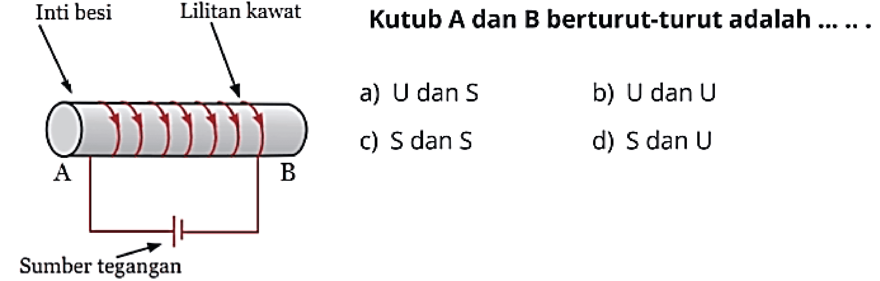 a) U dan S
b)  U dan U 
c)  S dan S 
d) S dan U