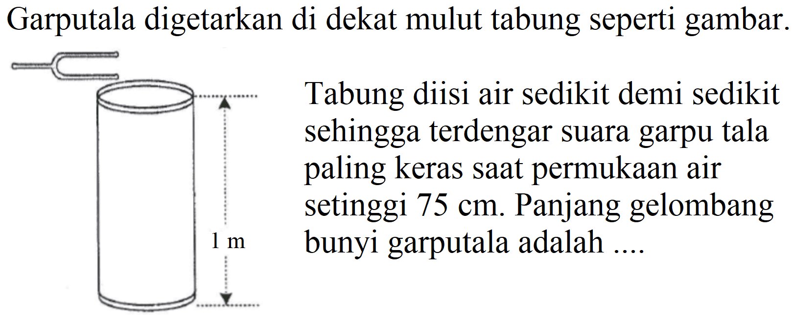 Garputala digetarkan di dekat mulut tabung seperti gambar.