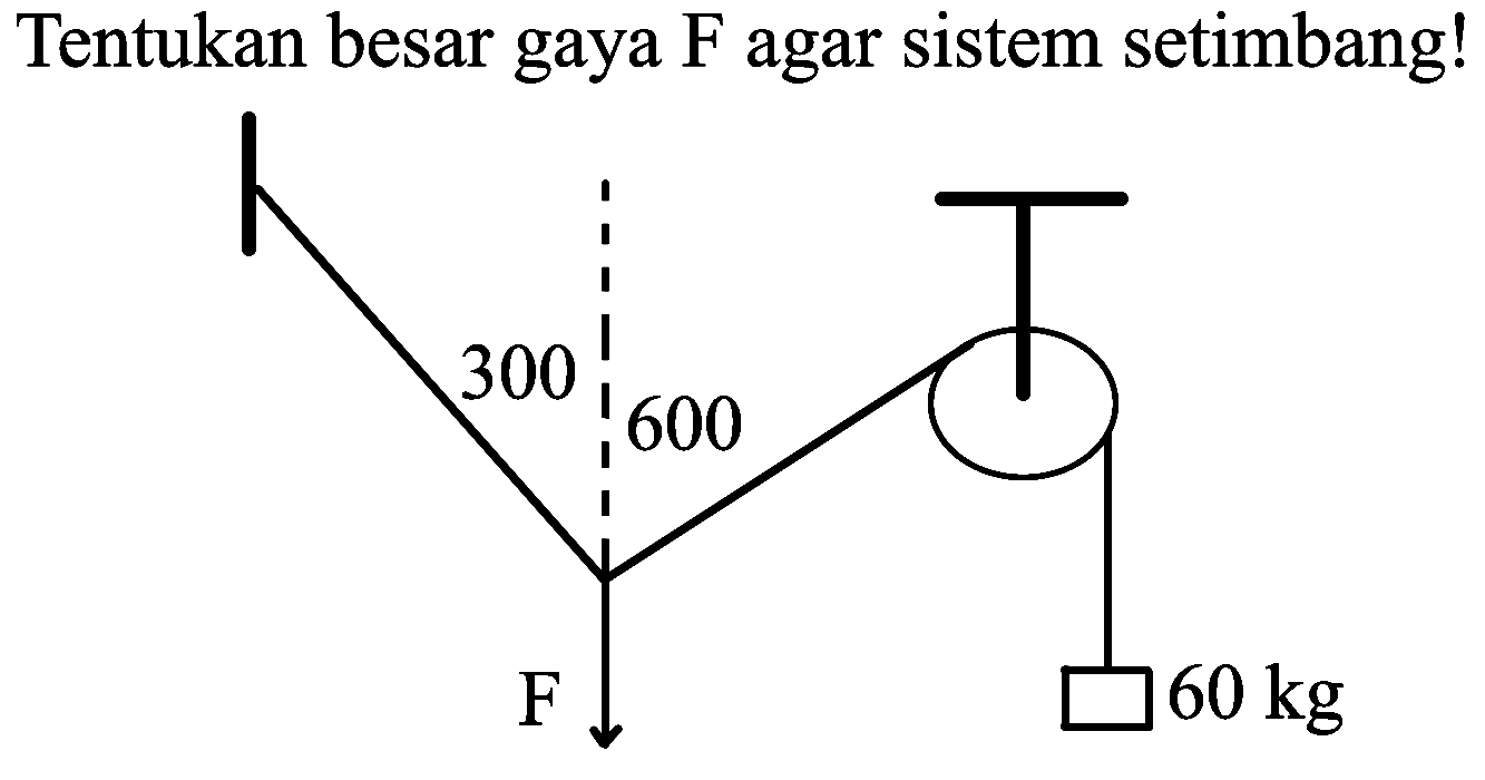 Tentukan besar gaya F agar sistem setimbang!