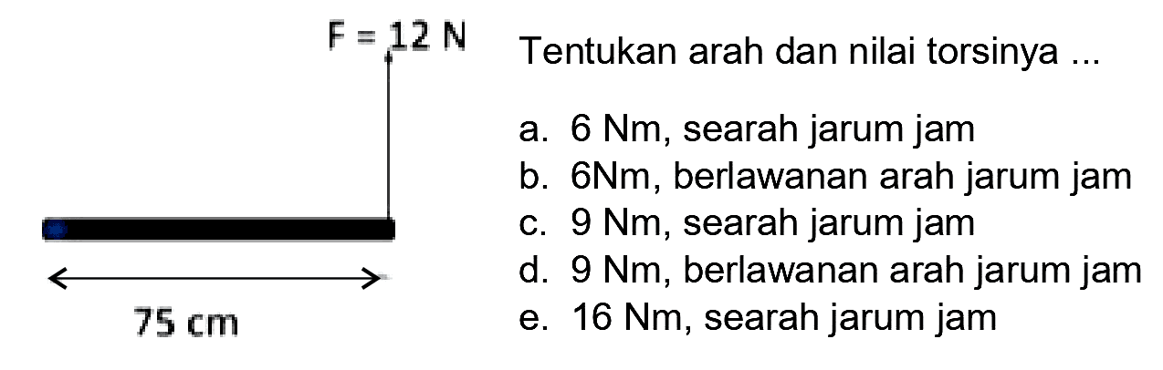 F=12 N   Tentukan arah dan nilai torsinya ...