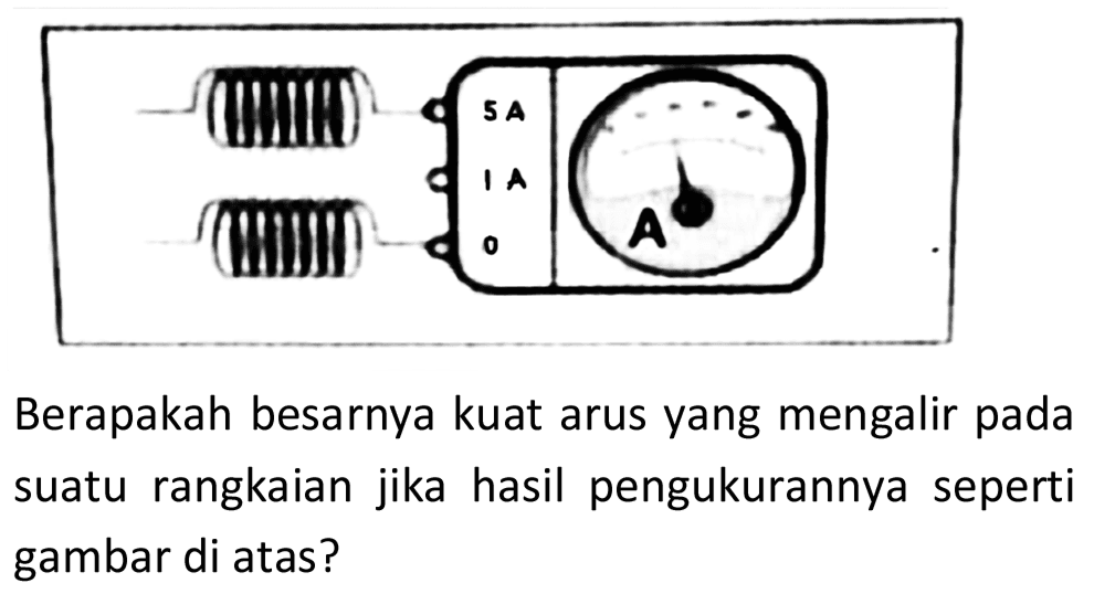 Berapakah besarnya kuat arus yang mengalir pada suatu rangkaian jika hasil pengukurannya seperti gambar di atas?