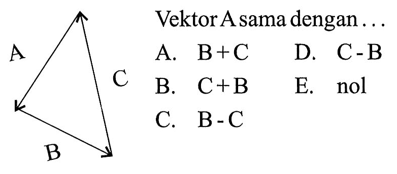 A C B 
Vektor A sama dengan ...