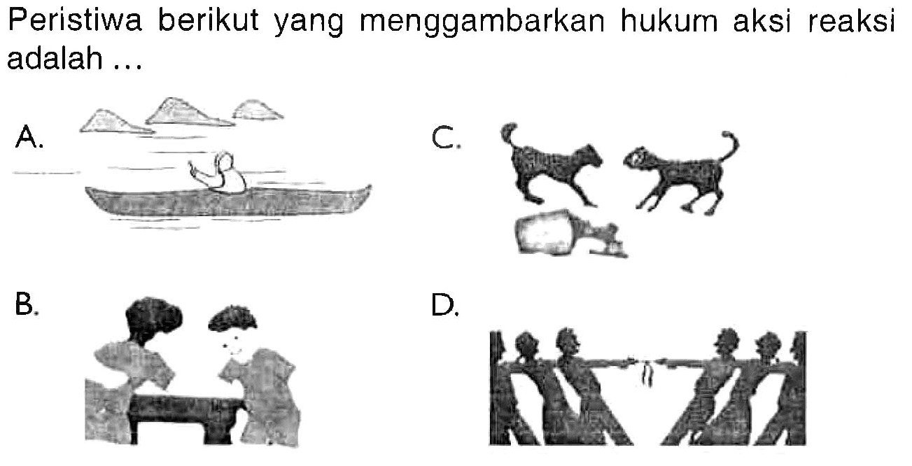 Peristiwa berikut yang menggambarkan hukurn aksi reaksi adalah ...