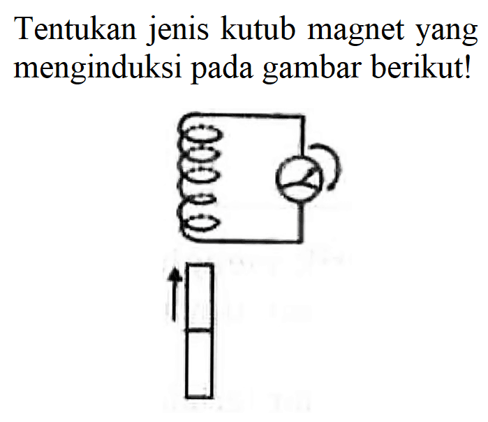 Tentukan jenis kutub magnet yang menginduksi pada gambar berikut!
