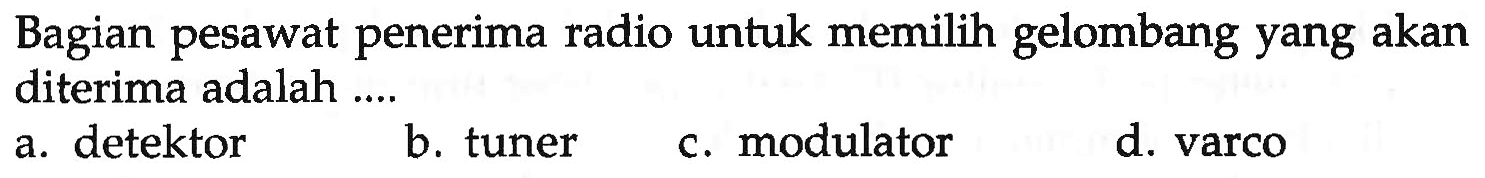 Bagian pesawat penerima radio untuk memilih gelombang yang akan diterima adalah ....