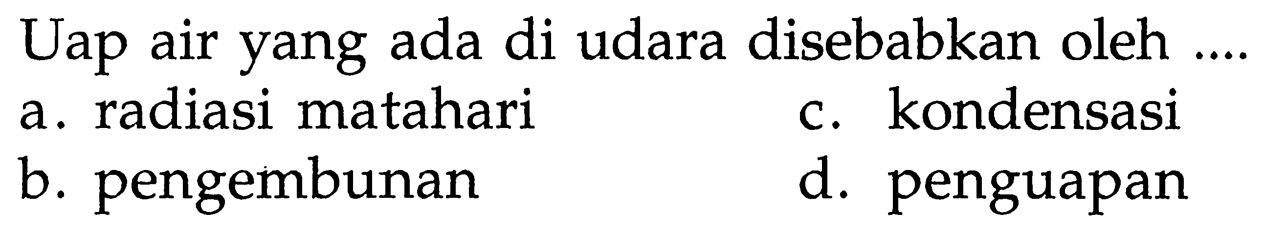 Uap air yang ada di udara disebabkan oleh .... 