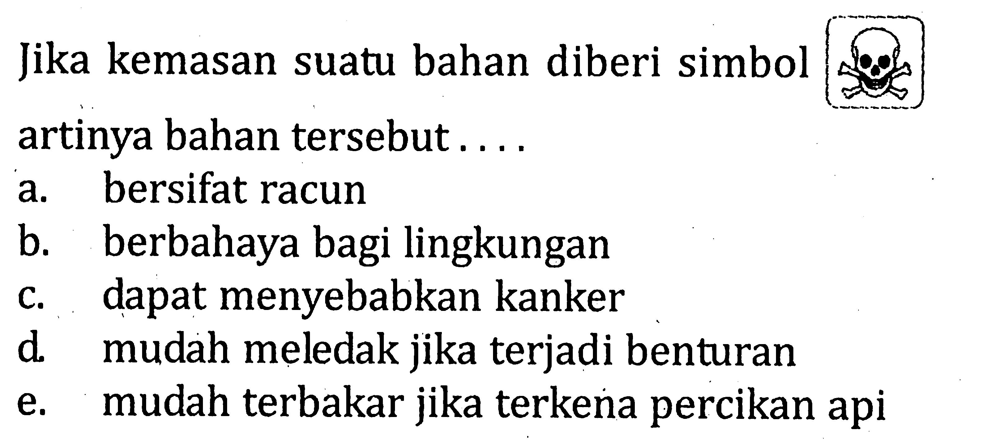 Jika kemasan suatu bahan diberi simbol artinya bahan tersebut ....