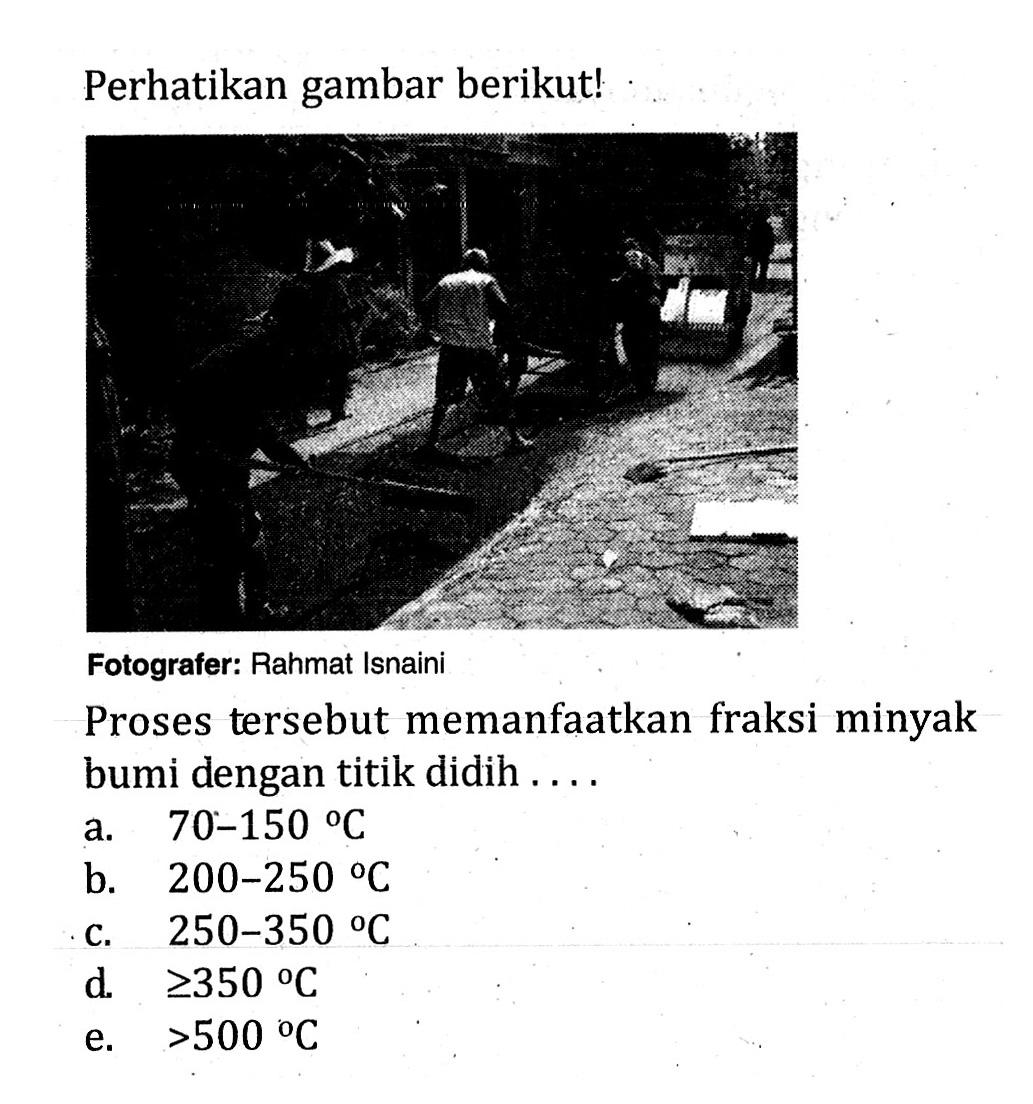 Perhatikan gambar berikut! Proses tersebut memanfaatkan fraksi minyak bumi dengan titik didih ...