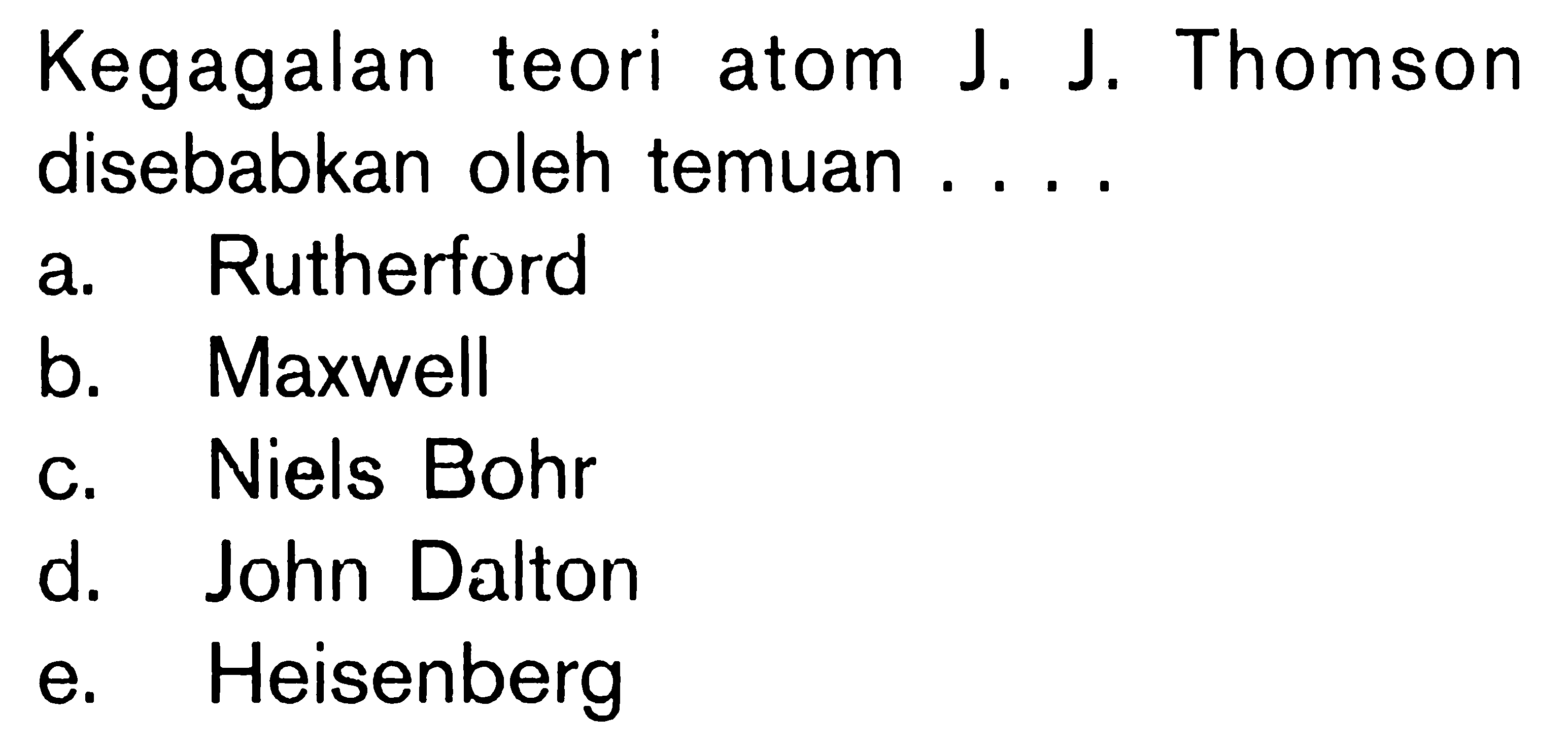 Kegagalan teori atom J. J. Thomson disebabkan oleh temuan ....