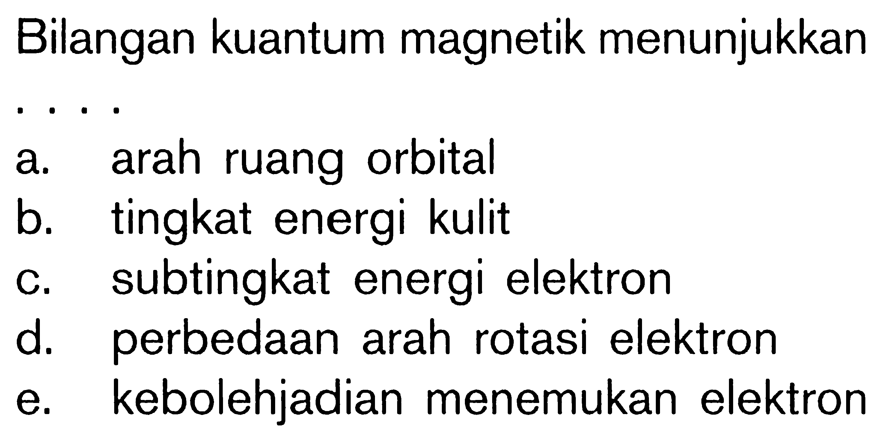 Bilangan kuantum magnetik menunjukkan ....