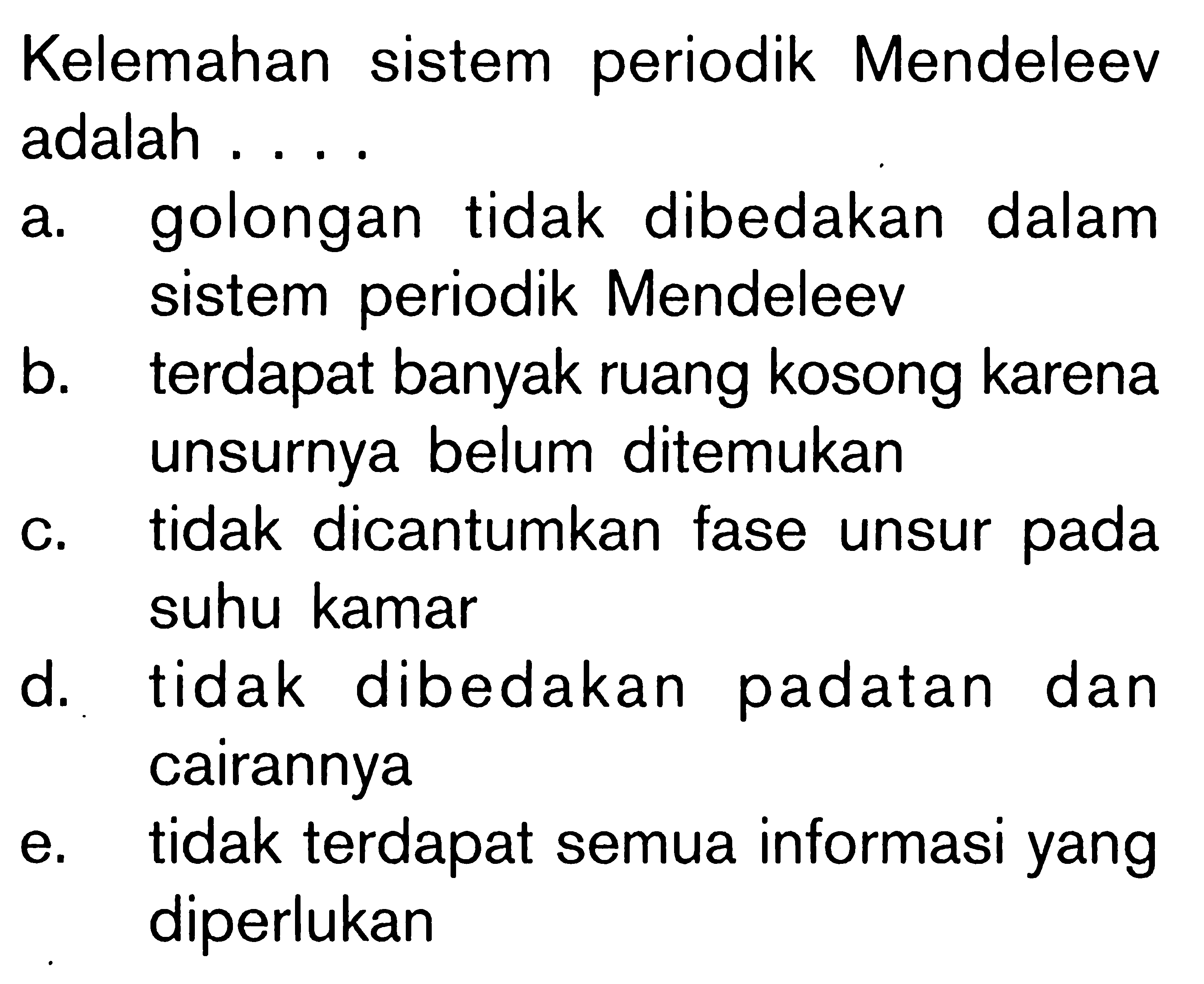 Kelemahan sistem periodik Mendeleev adalah ....