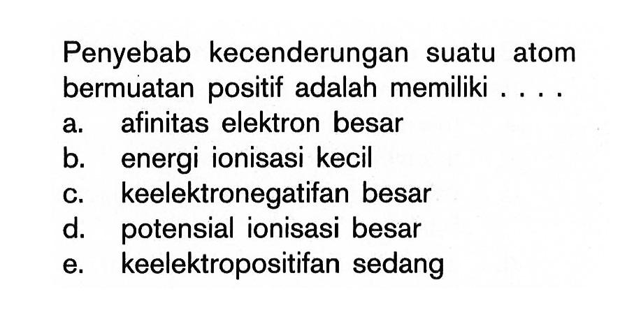 Penyebab kecenderungan suatu atom bermuatan adalah memiliki ...